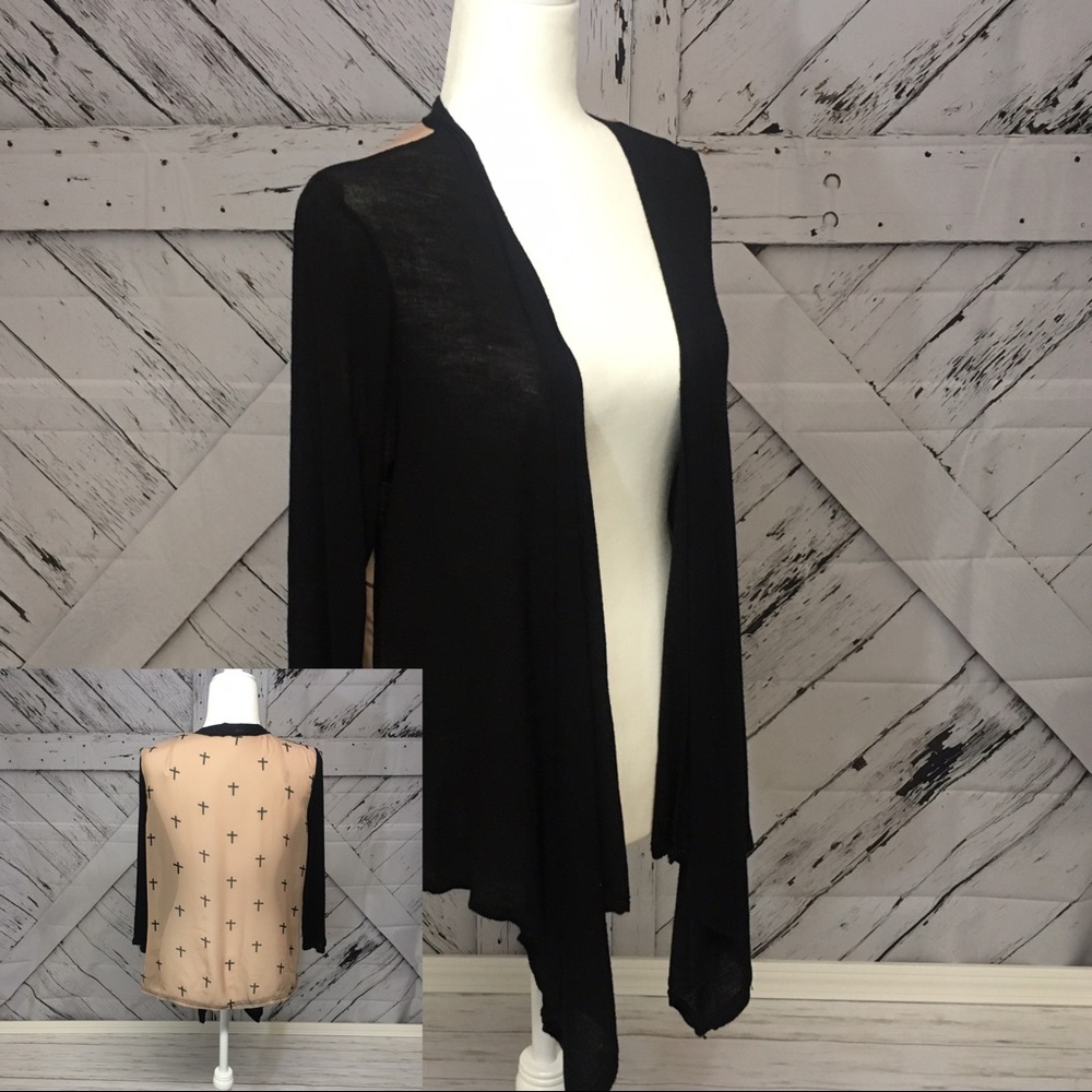 Black Open Cardigan with Cross pattern back